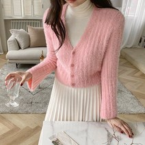 솔잎 미니 가디건/볼레로 크롭 앙고라 여성 골지 브이넥 카디건 모헤어