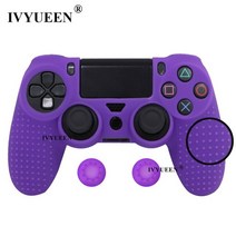 ivyueen sony dualshock 4 ps4 pro 슬림 컨트롤러 카모 케이스 amp 용 미끄럼 방지 실리콘 커버 스킨 플레이 스테이션 4용 스틱 그립 캡, 자주색