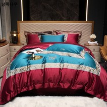 모델룸 빈티지 대기 궁중 가벼운 럭셔리 140수 신장 융털 면 침대 4종 세트 자수 침구