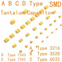 20pcs B C D E 탄탈 축전기 100 미크로포맷 0.22 1 4.7 22 33 6.3V 16V 25V 35V 50V 3216 3528 6032 7343, 02 16V2.2UF 225 A