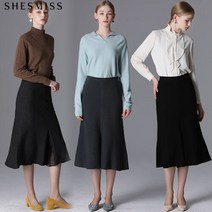 [쉬즈미스(SHESMISS)] 울소재 쉬폰 포인트 플레어 니트 스커트 (택가격 148000원)