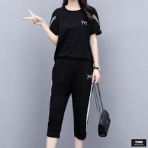 가바바 여성 빅사이즈 트레이닝복 세트 심플한 영문 프린팅 배색 라인 여름 트레이닝복 세트 G52238