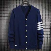 남자니트가디건 남성집업 겨울 블랙 스트라이프 남성 카디건 스웨터 100 코튼 겨울 따뜻한 슬림 v 넥 남성 의류 니트 스웨터 옴므 코트 특대