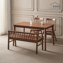 라로퍼니처 스퀘어 1250 고무나무 원목 4인 식탁 세트, 식탁+의자2+원목벤치1
