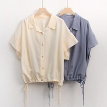 봄 여름 40대 미시 아웃도어룩 나들이룩 밑단 끈 스트링 루즈핏 면 셔츠 블라우스 남방