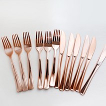 파티스토어 로즈골드 홈파티 테이블 소품 _ 생일파티 파티용품 일회용 접시 컵, (로즈골드) 포크6p+나이프6p
