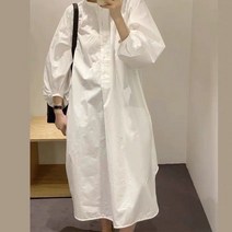 POMTOR 봄 캐주얼핏 차이나넥 벌룬 소매 셔츠 원피스