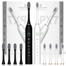 8개의 브러시 헤드가 있는 전동 칫솔 2팩 6가지 모드 42000vpm IPX7 방수 성인 및 아동용 소닉 블랙+핑크 570139, Black+white
