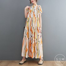 도오빠 여성 반팔 원피스 반폴라 프린팅 캉캉 맥시원피스 빅사이즈 여름 플레어 플리츠 여자원피스 프리사이즈
