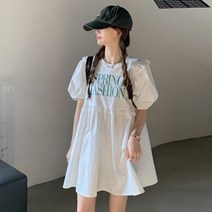 포린박스 복고풍 여름 레터링 프릴 귀여운 미니 원피스 SH