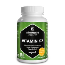 [정품] Vitamaze 비타민 K2 고용량 & 비건 200mcg MK-7 메나퀴논(인증 완전 트랜스 형태) 180정 6개월분 첨가물이 없는 천연 건강 보조 식품 독일산