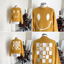 빠델 크리스마스 캐시미어 스마일 체스 오버핏 니트