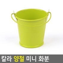 파스텔 양철 양동이 미니화분 소품 정리통 겸용 유치원 사무실 카페 인테리어 홈카페 작업실 카페 소품, 그린