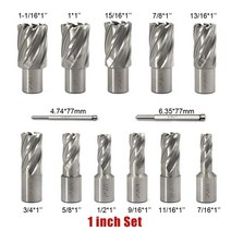 고리 형 커터 세트 13 개 3/4 인치 Weldon Shank 7/16-1-1/16 드릴 프레스 HSS 표준 키트 2 플랫 파일럿 핀 포함, [01] 25mm depth Set