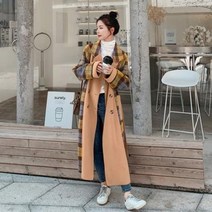 누블랑 모직 코트 여가을 겨울 루즈핏 하프 체크 패치 스몰 무릎 위와 같은 양면 캐시미어 코트