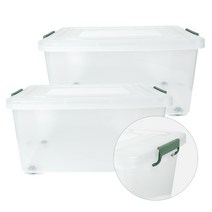 스페이스에디터 투명 베이직 리빙박스 80L 1+1, 올리브그린