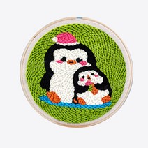 펀치 니들 DIY 만들기 원형 키트, 01_크리스마스, PH153.산타펭귄