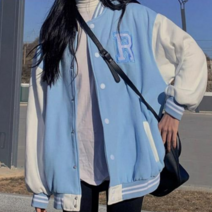 퀸앤조이 레터링 자수 바람막이 야구점퍼
