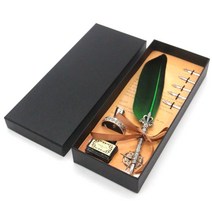 신원 푸에르 만년필 깃털펜 세트, 1.0mm, 옐로우