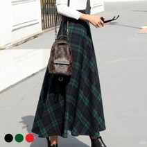 도오빠 여성 스커트 밴딩스커트 체크무늬 플레어 롱스커트 루즈핏 빅사이즈 봄 가을 겨울 데일리 캐주얼 패션
