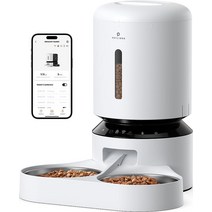 PETLIBRO 자동 고양이 사료 디스펜서 5G Wi-Fi 반려동물 피더 리모컨 포함, 5L -with Dual Tray_White