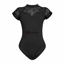 검은 거북이 높은 목 레이스 발레 레오타드 오픈 다시 댄스 착용 바디 슈트 체조