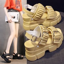 키높이 9cm 통굽 여성 플랫폼 샌들 스트랩힐 여름신발 여자 어글리 슈즈