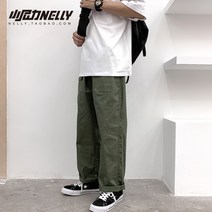 Ogfaour 남성 가을 카고 바지 팬츠 스트릿 룩 오버 핏 카키 밀리터리 와이드 건빵 패션 데일리