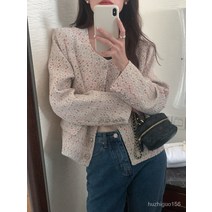 리얼 샷 2022 가을과 겨울 새로운 한국 무지개 트위드 작은 향수 조커 코트 여성 의류