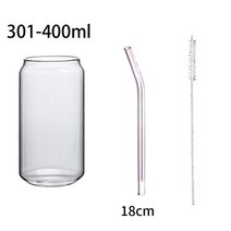 크리에이티브 캔 모양 차 주스 우유 유리 컵 대나무 뚜껑 커피 머그잔 음료 높은 붕규산 용기 내구성, [03] 301-400ml with straw