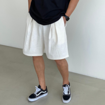 빠델 남성용 핀턱 벌룬 버뮤다 린넨 밴딩 반바지