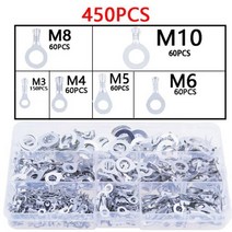 150/300/450PCS M3/M4/M5/M6/M8/M10 링 러그 아이 구리 압착 단자 케이블 러그 와이어 커넥터 비 절연 어소트먼트 키트, 450PCS silver