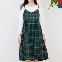 고래백화점 여자 체크 어깨끈 원피스