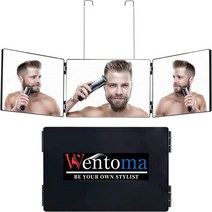 Wentoma 3방향 3단 헤어컷 거울 헤어 커팅 면도 그루밍 헤어 스타일링 염색 헤어 및 메이크업을 위한 360도 거울 높이 조절 가능한 브래킷 포함 여행 침실, Black (Pattern)