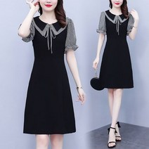 날달여 여성 봄 여름 가을 빅카라 리본 프릴 반팔 미디 원피스