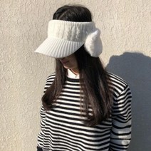 로로얼로이 여성겨울골프모자 귀마개 니트 퍼 모자 귀달이 방한 스키장 썬캡, 컬러 : 화이트