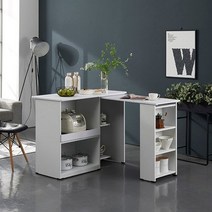 다움 ㄱ자확장형 아일랜드식탁 홈바 렌지대 수납장, B타입 화이트 전면 우