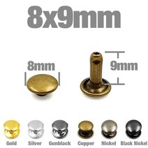 리벳건 전동 리벳못 100 세트 5-12mm 금속 더블 캡 리벳 스터드 라운드 네일 스파이크 가죽 공예 수리 신발 가방 벨트 의류 액세서리, Copper, 8x9mm