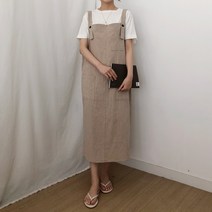 온도바이헤이 여름 오버롤 린넨 멜빵 롱 원피스