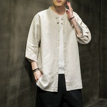 헨리넥 와이셔츠 오버핏 남방 오버핏반팔 헨리넥린넨 헨리코튼반팔 오버핏체크 린넨 남자여름 차이나넥 셔츠