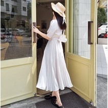 베키룸 촤르르 브이넥 반팔 랩 플리츠주름 롱 원피스