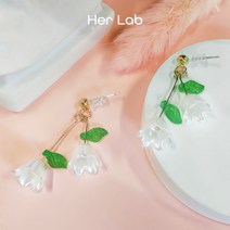 Her Lab여성튤립 실버 행거 귀걸이 정통 925은 핸드메이드 에나멜 꽃 행거 귀걸이 주얼리 귀걸이
