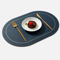 캘리웨이브 론드 양면 식탁매트 4개 세트 북유럽 가죽 방수 식탁 테이블 매트, 네이비/옐로우, (45 x 30cm)