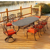 정원꾸미기 정원 주조 알루미늄 세트 튼튼한 타원형 테이블 의자 8 개 포함 럭셔리한 가구 파티, 01 bronze-swivel set