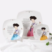 신윤복 미인도 전통기법 도자기 사각접시 홈 식기세트, 1개, 상세 설명 참조