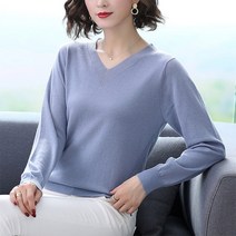 제이앤티 부드러운 브이넥 긴팔 니트 티셔츠