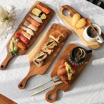 나무 손잡이 빵 도마 플레이팅 보드 아카시아 원목 우드 홈 카페 캠핑 식기