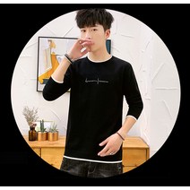 가을겨울 남자 한국판 캐주얼 솔리드 스웨터 엣지 멋스럽게 매치된 라운드 긴팔 레깅스