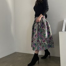 [비비애르] 자가드 자수 플라워 밴딩 롱 스커트 A라인 세련된스커트 77까지