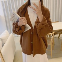 안녕릴리 여성 베이직 스탠다드 솔리드 루즈핏 가디건